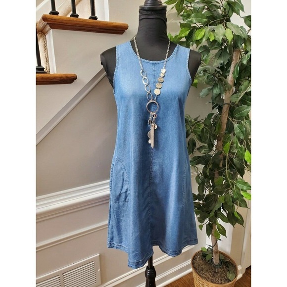 Dalia Dresses & Skirts - Dalia Women's Blue 100% Tencel Sleeveless Round Neck Knee Length Dress Size XS